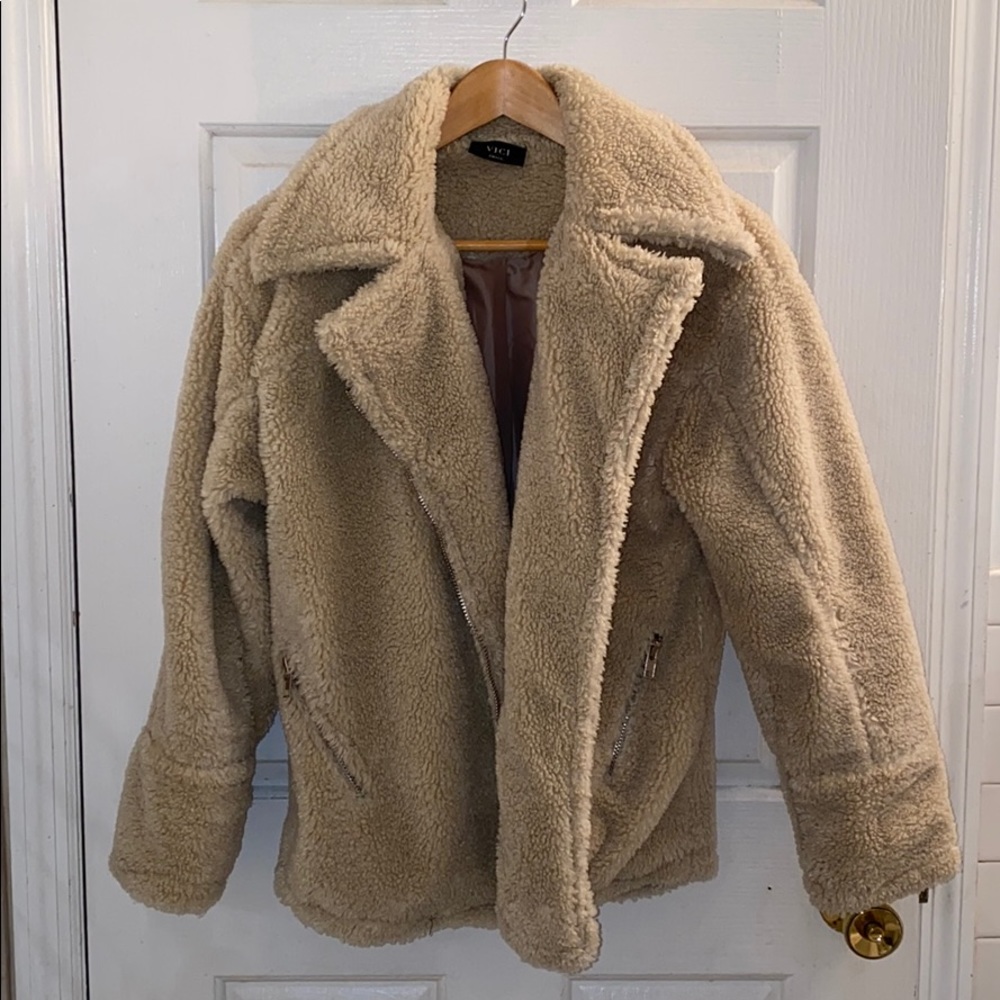 Tan Teddy Zip-Up Jacket